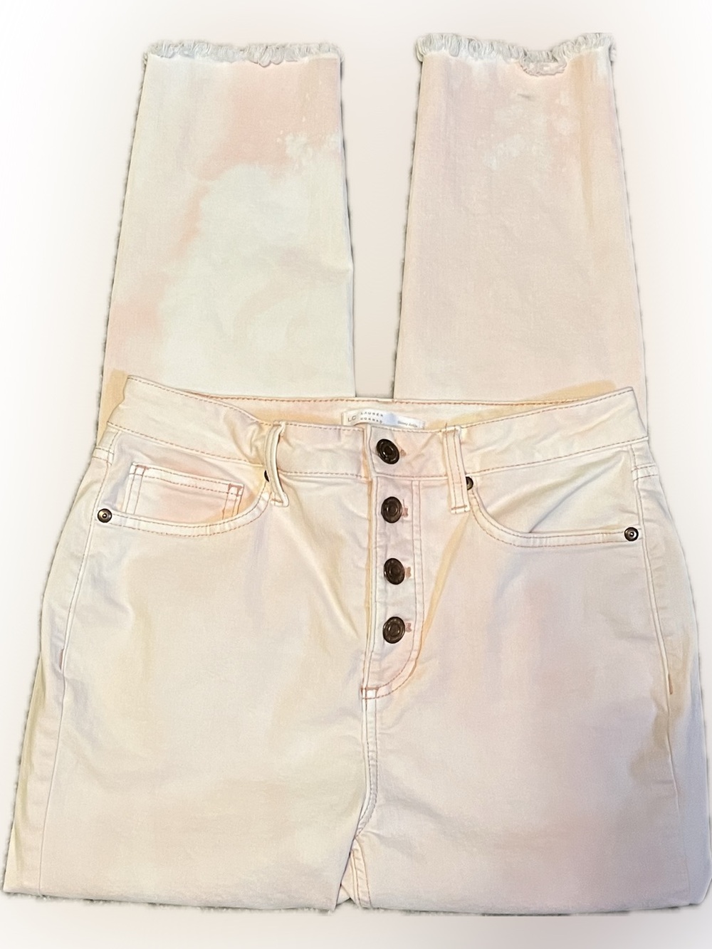 Lauren Conrad Button-Fly Jeans in Light Pink Cream Tie Dye size 8